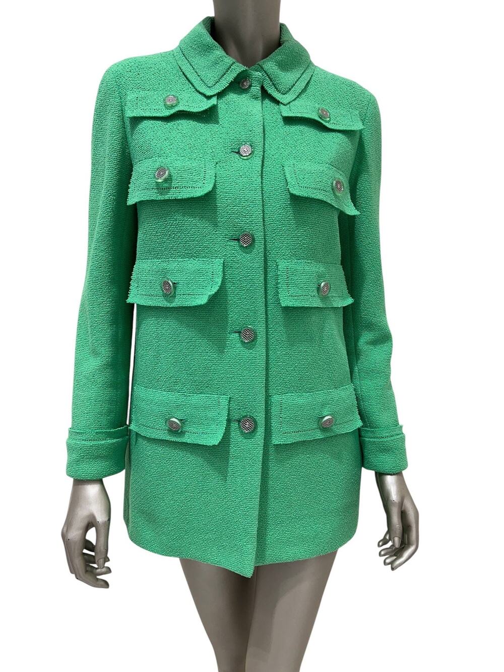 Chanel Cruise 2020 Look 16 Green Bouclé Jacket Size FR 40